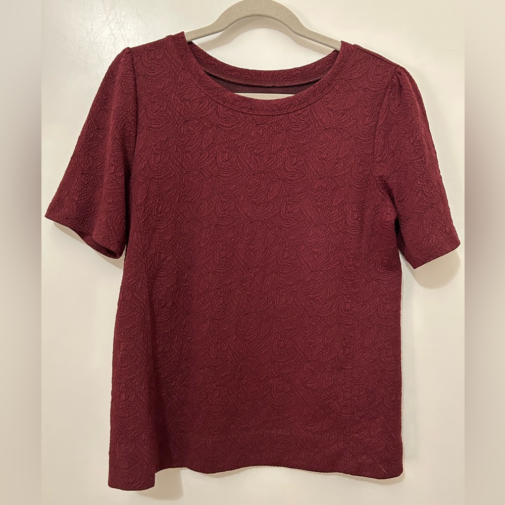 Loft Maroon Floral Textured Blouse
